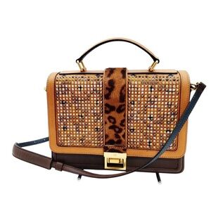 ✨🛍️ MCM Studded Cognac Visetos, Leather, & Calf Hair Veronika Top Handle Bag